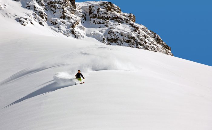 fresh tracks powder skiing