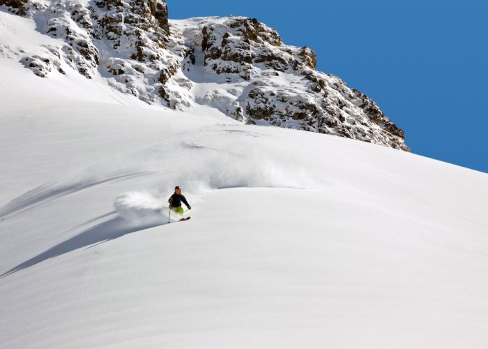 fresh tracks powder skiing