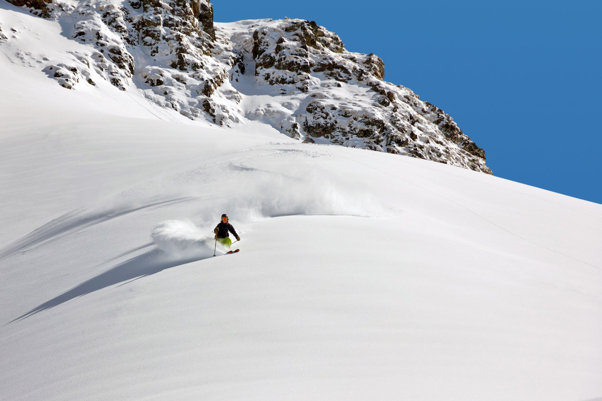 fresh tracks powder skiing