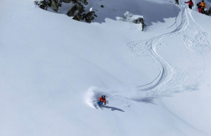 skier making fresh tracks