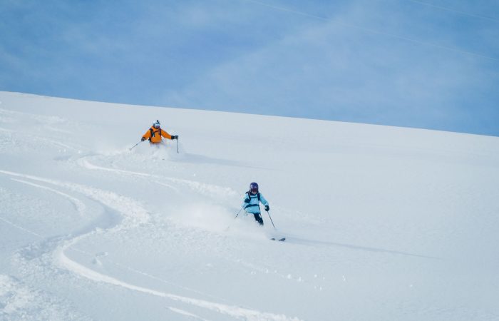 skiers making fresh tracks