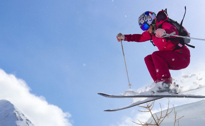 Teenager off piste skier