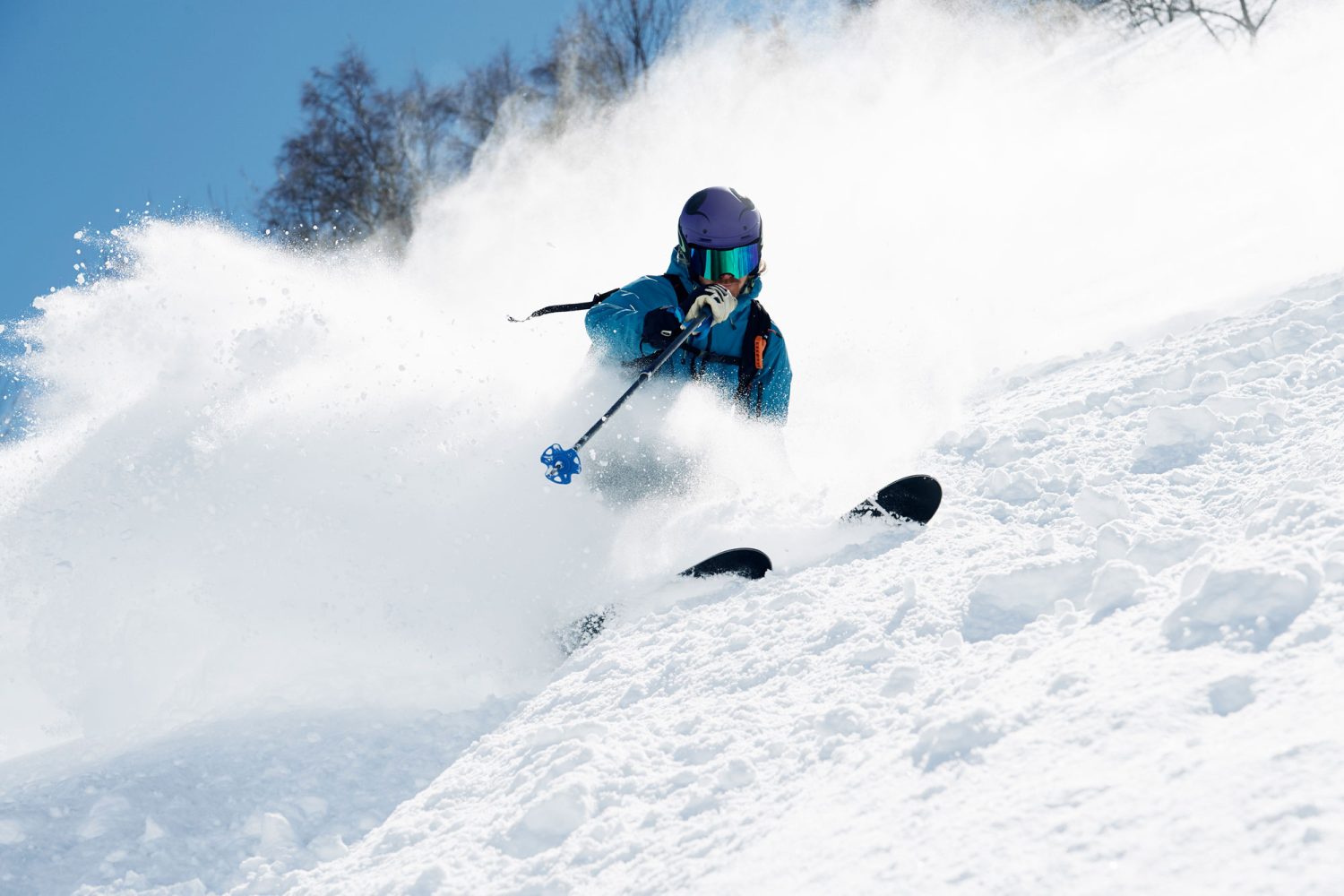 freeride skier in deep powder