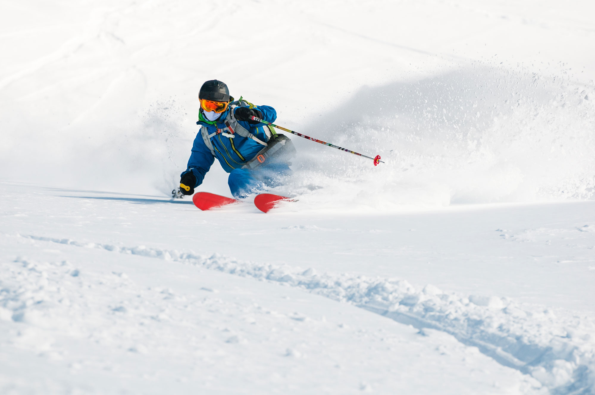 freeride skier in powder snow